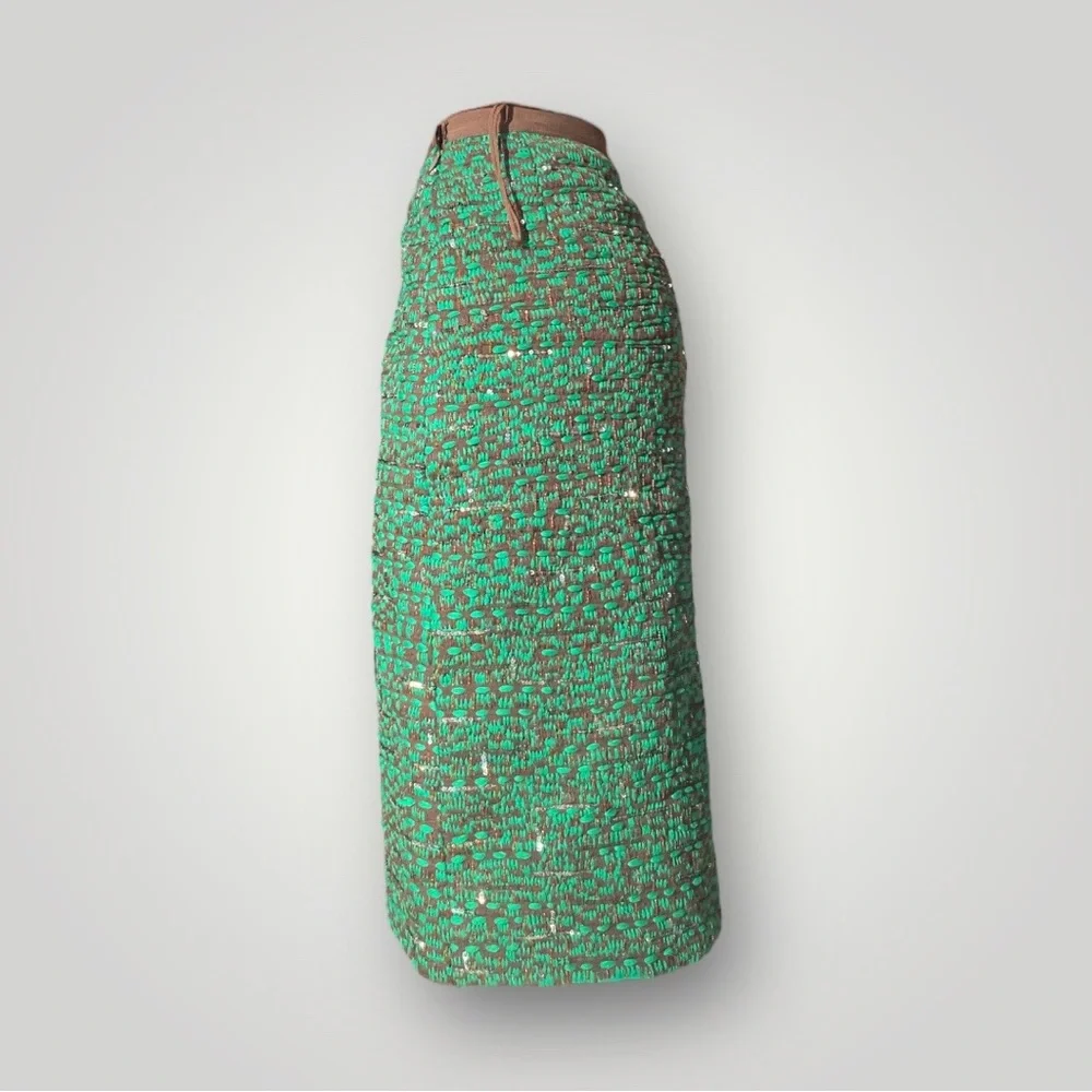 Oscar de la Renta Silk & Sequins Green Midi Skirt 🎄 - Picture 6 of 7